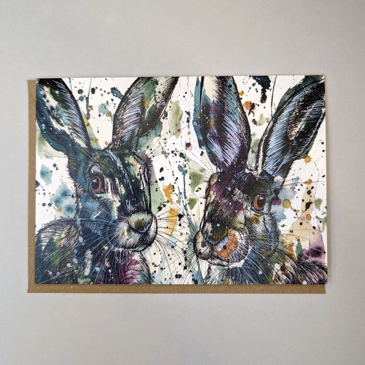 Two Hares Greeting Card