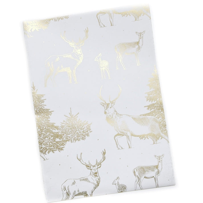 Stag and Deer Metallic Gold Recyclable Wrapping Paper Protect the Wild