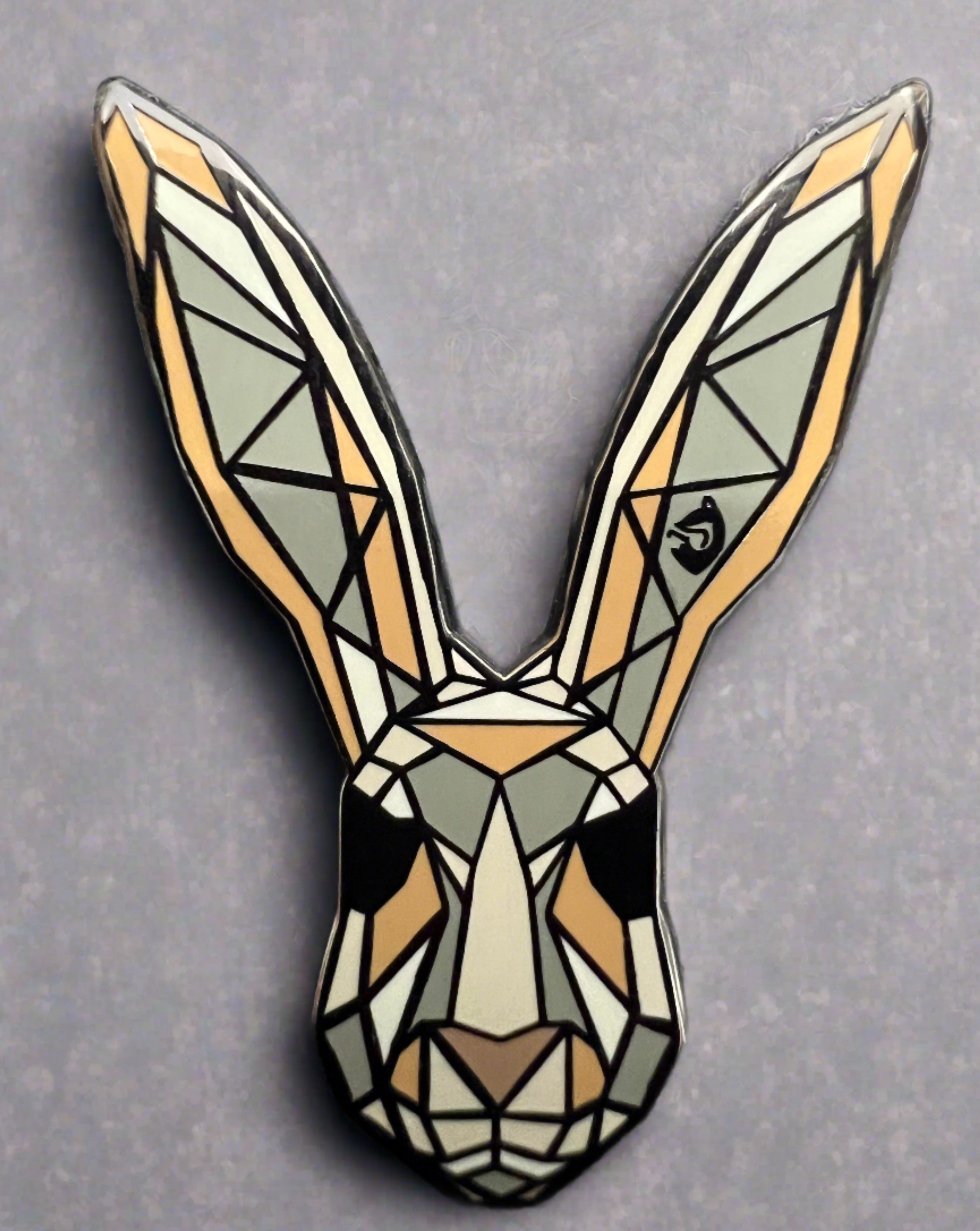Pewter Pin Badge - Hare Head in Metallic Pewter Pin Badge - Hare Head in Metallic