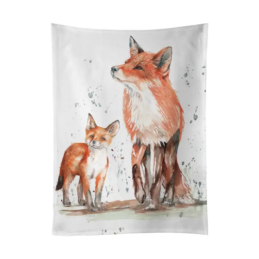 Fox and Cub design Tea towel