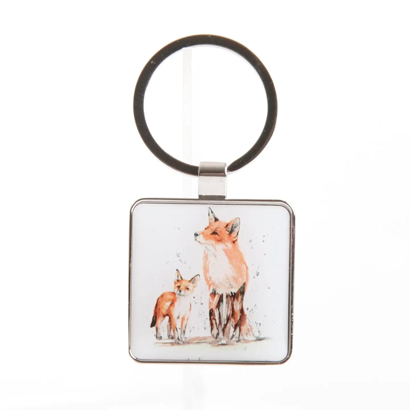 Fox and Cub metal key chain