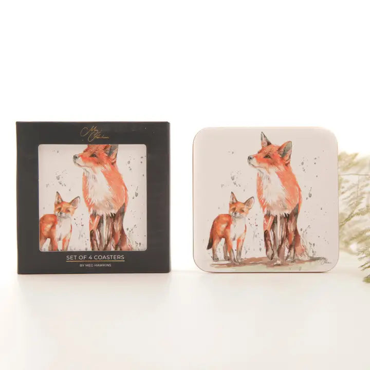 Fox and Cub design set of 4 coasters