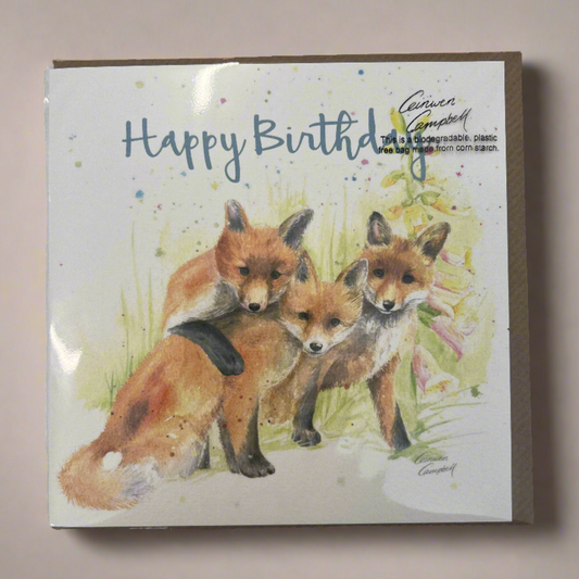 Trio of Fox Cubs Birthday Card