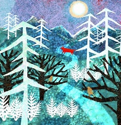 Fox Single Xmas Card - Dotty Fox in Blue Winter